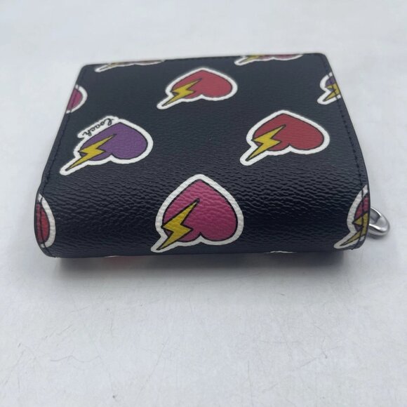 NEW COACH Women’s Snap Wallet with Heart Bolt Print Silver/Black Multi - Picture 5 of 11